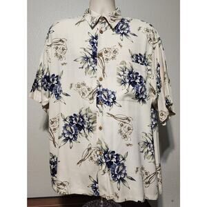 Men's Floral Short-Sleeve Button-Up Shirt - Cream with Blue Floral